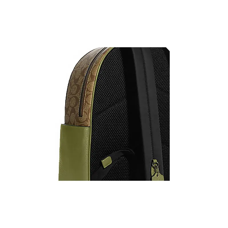 COACH Court Canvas With Pebbled Leather Backpack Medium Size Women's Khaki & Olive Green-3