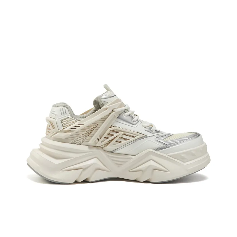 OGR Windbreaker Collection To The Fore Low-Top Chunky Sneakers Unisex White Silver-1