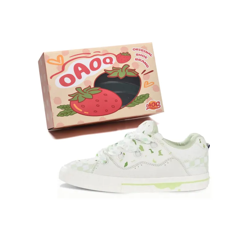 OAOQ Anti-Slip Wear-Resistant Breathable Lightweight Cushioning Low-Top Skateboard Shoes Women's White Green-0