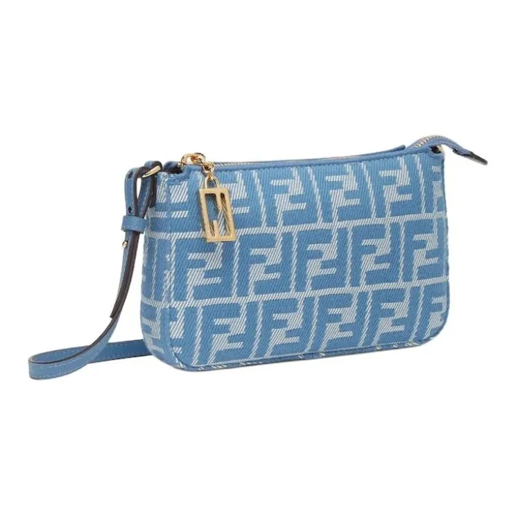 FENDI Baguette Cotton With Calfskin Clutch Women's Blue-2