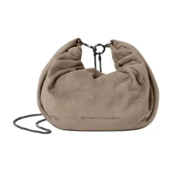 Brunello Cucinelli Suede Shoulder Bag Women's Taupe Gray