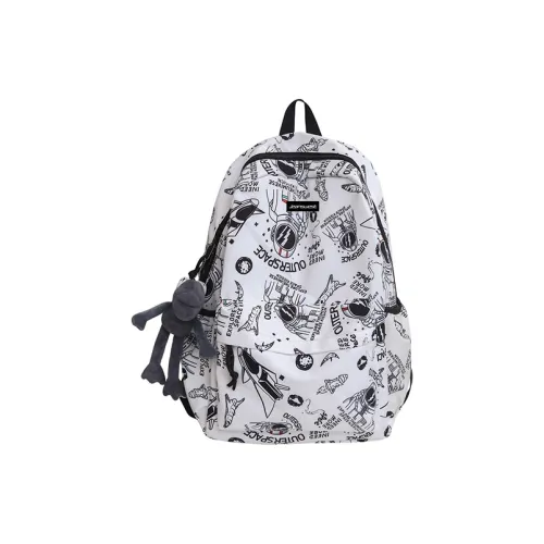 JEANSWEST Nylon Backpack Unisex Black/White