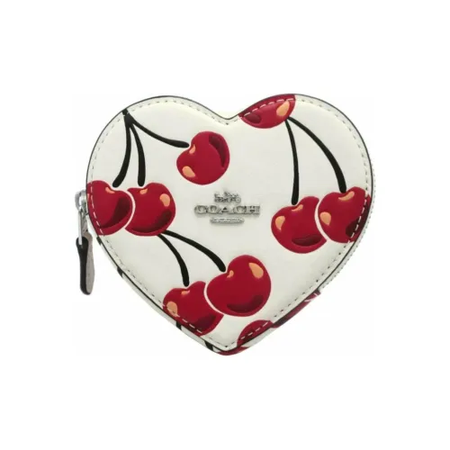COACH Coated Canvas Heart Shaped Bag Coin Purse Mini Women's White & Red