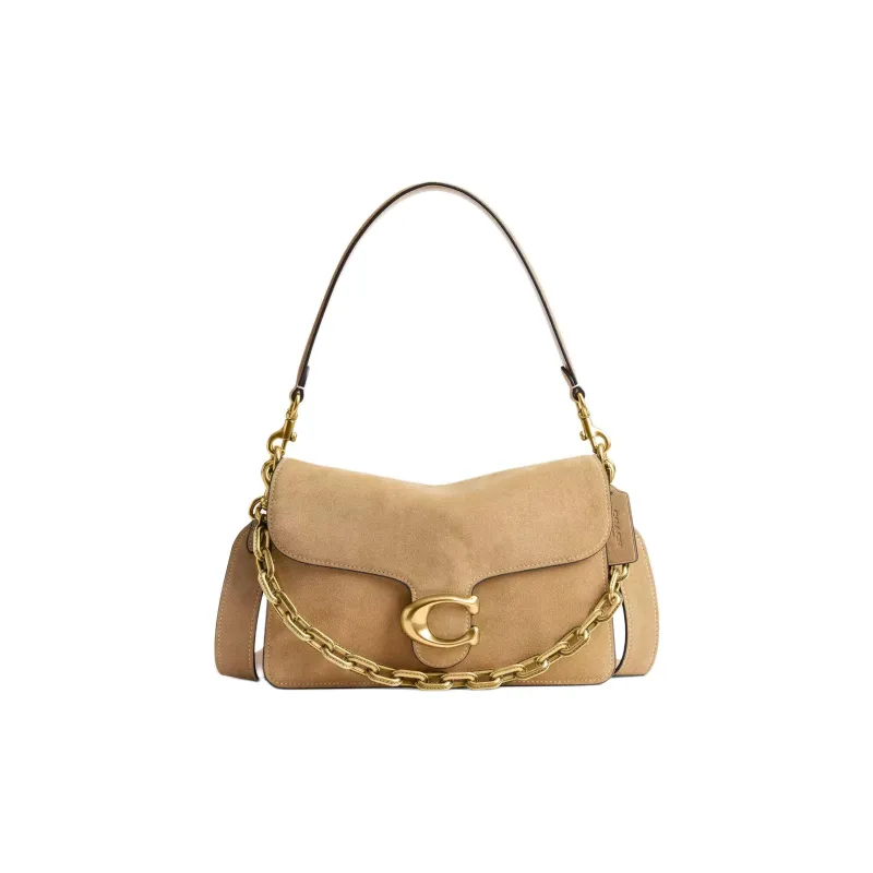 COACH Suede With Calfskin One Shoulder Handbag Tubas Women's Brass Sand Color-0