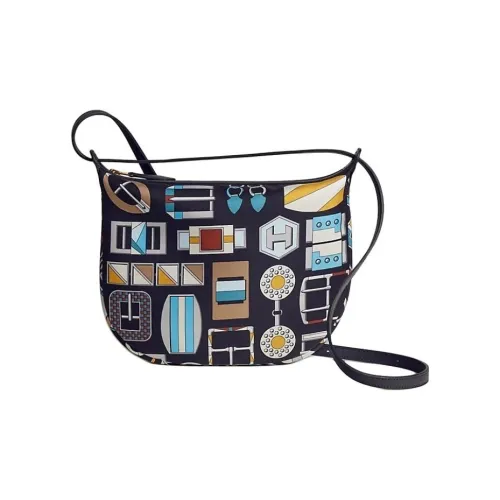 HERMES Sursoie To Go Silky Taffeta And Swift Calfskin Crossbody Bag Shoulder Bag Women's Marine Blue & Pastel & Black