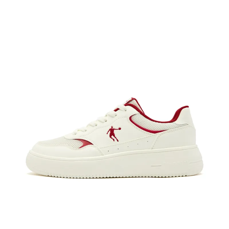 QIAODAN Anti Slip Wear Resistant Low Top Skateboard Shoes Women's Beige Red-0