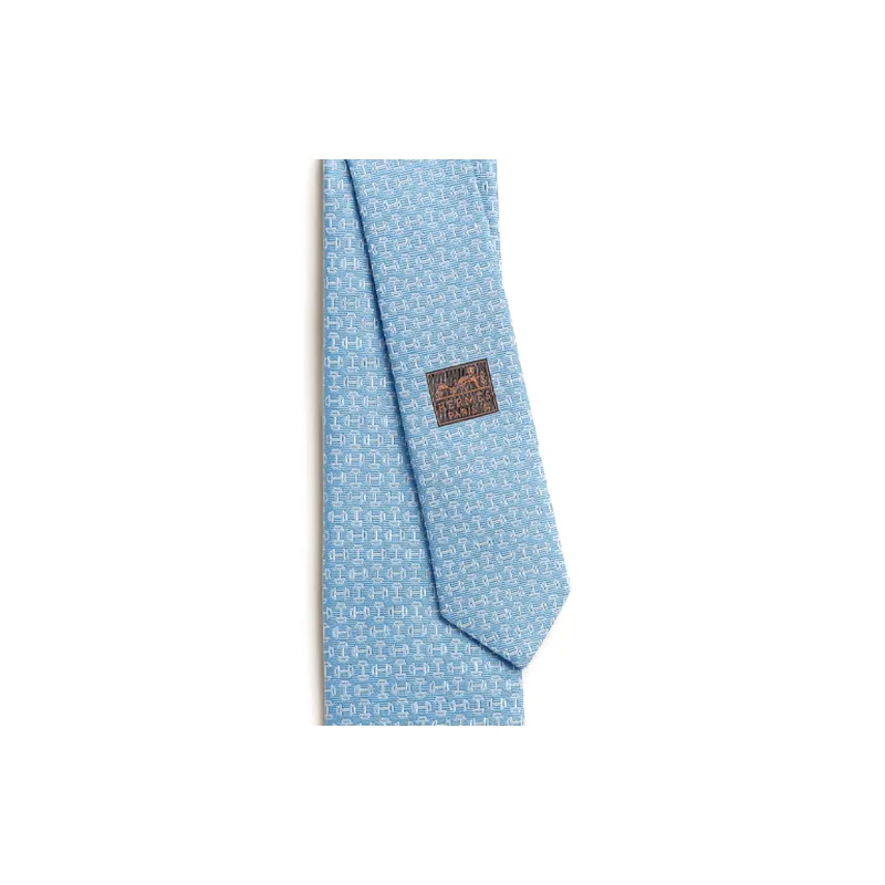 HERMES Mulberry Silk Ties Men's Sky Blue/White-1