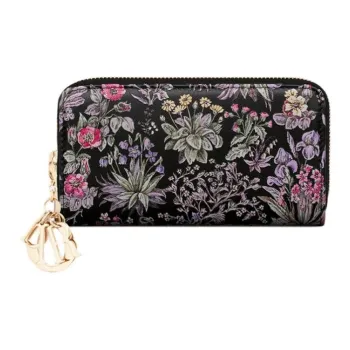 DIOR Lady Dior Calfskin Wallet Medium Size Women's Black