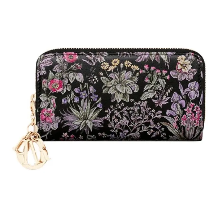 DIOR Lady Dior Calfskin Wallet Medium Size Women's Black-0