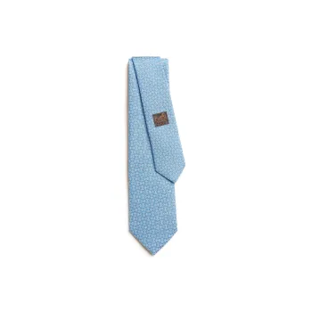 HERMES Mulberry Silk Ties Men's Sky Blue/White