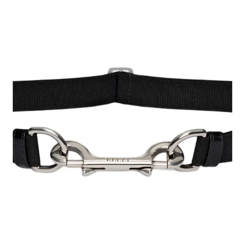 GUCCI Stretch Fabric, Leather, Metal Belt Men's Black Width 2.5cm-1