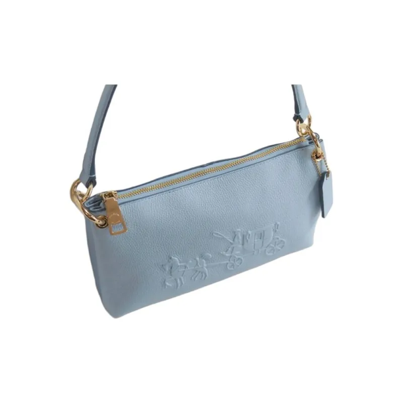 COACH Pebbled Leather Crossbody Bag, Shoulder Bag Large Size Women's Denim Blue-2
