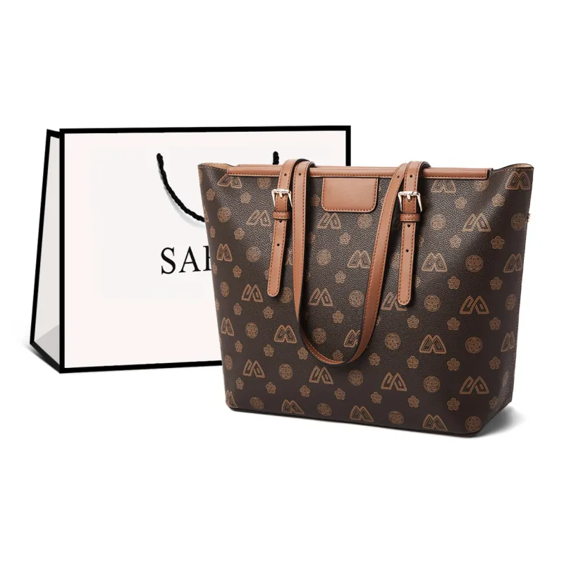 Safiya Synthetic Leather Tote Bag, Shopping Bag, Shoulder Bag Women's Coffee-0