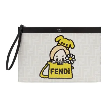 FENDI Silvia And The Baguette Collaboration Polyurethane Clutch Medium Size Men's Gray & Multicolor