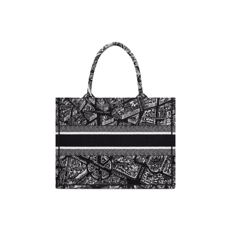 DIOR BookTote Cotton Tote Bag, Shopping Bag, Handbag Medium Size Women's Black & White-2