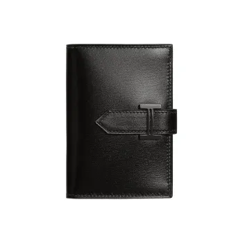 HERMES Bearn Box Calfskin Card Holder Unisex 89 Noir Black