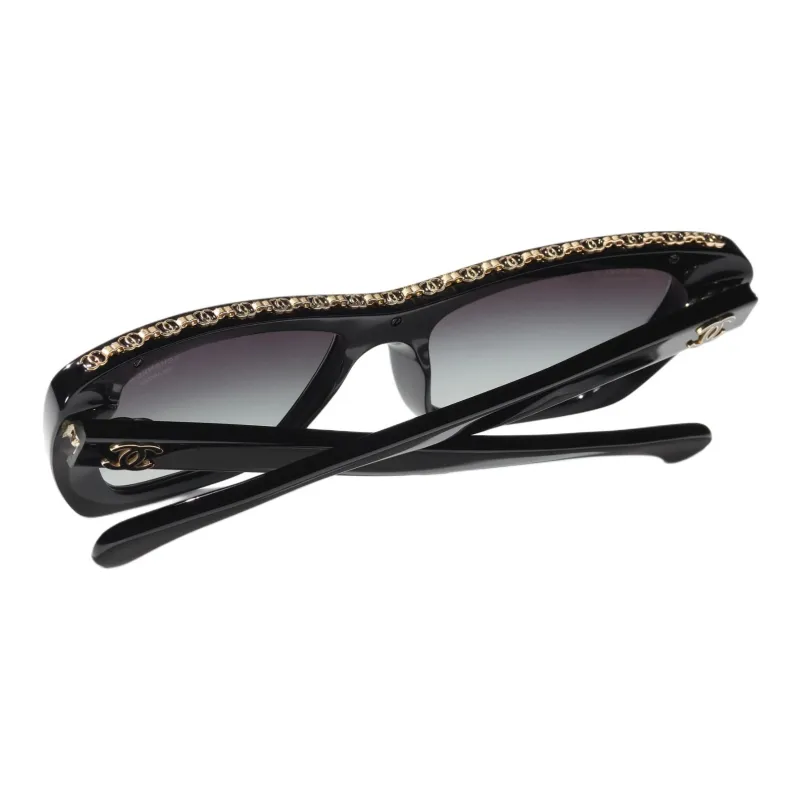 CHANEL Acetate Butterfly Sunglasses Unisex Black-3