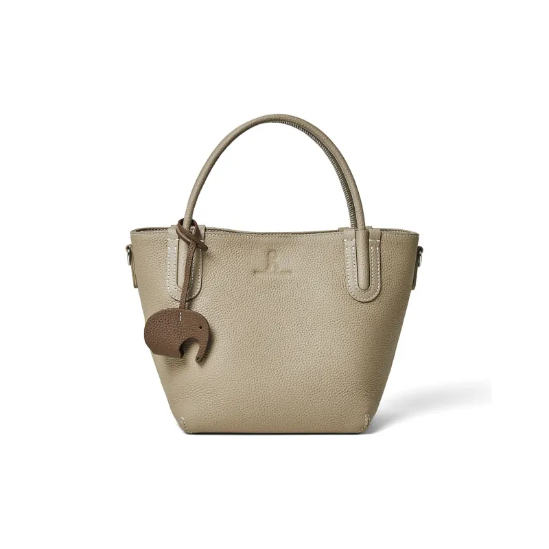 ROBERTA DI CAMERINO Cow Leather Basket Bag, One Shoulder Handbag Women's Caramel Brown/Milk Apricot Gray-7