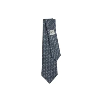 HERMES Silk Ties Men's Marine Blue/Light Gray