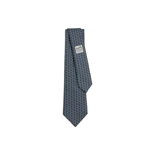 HERMES Silk Ties Men's Marine Blue/Light Gray