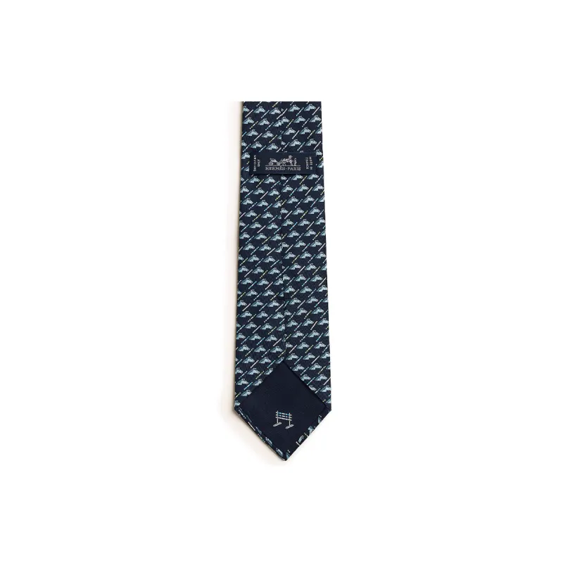 HERMES Mulberry Silk Ties Men's Marine Blue-1