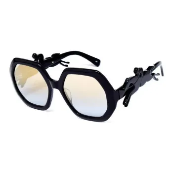 LONGCHAMP Bone Quality Irregular Shape Sunglasses Women's Black