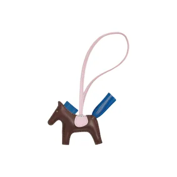 HERMES Rodeo Milo Lambskin Charm Bag Accessory Small Size Unisex Chocolate & French Blue & Pink