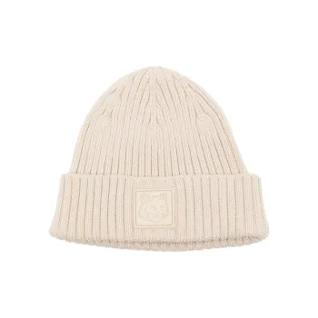 Maison Kitsune Bold fox head Leather Patch Beanie