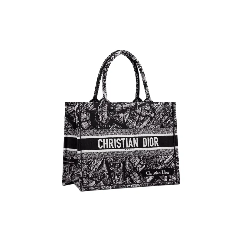 DIOR BookTote Cotton Tote Bag, Shopping Bag, Handbag Medium Size Women's Black & White-1