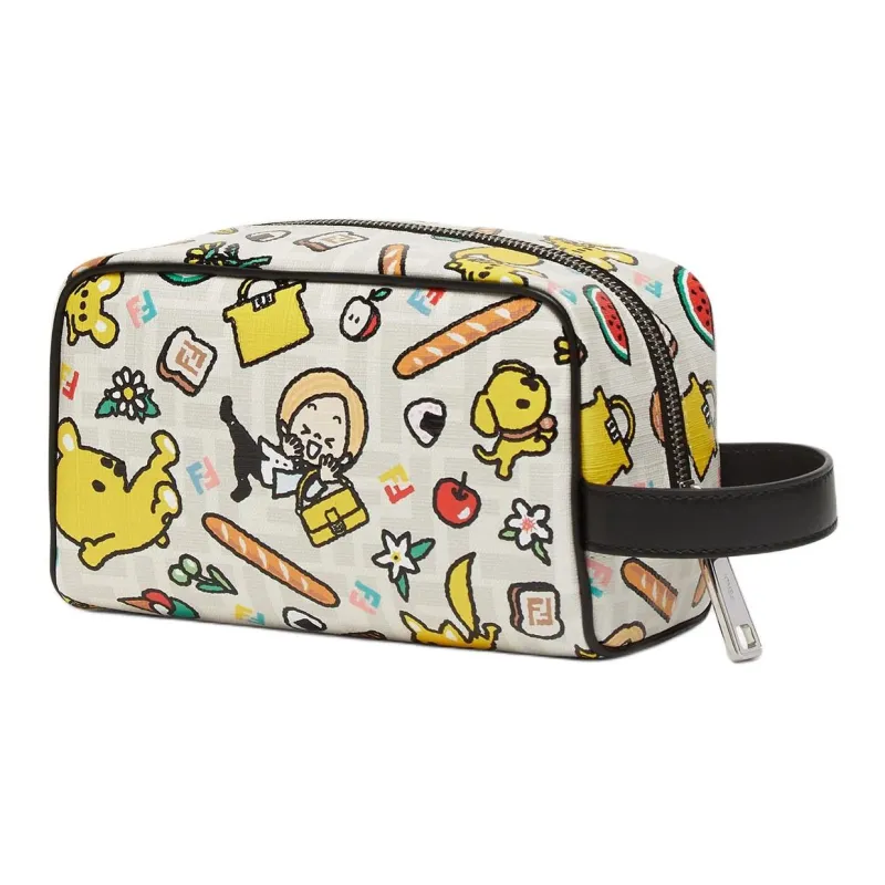 FENDI Baguette Polyurethane Makeup Bag Small Size Unisex White & Multicolor-1