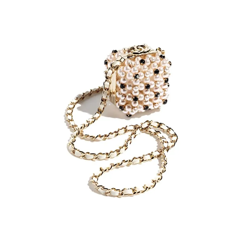 CHANEL Glazed Pearls With Rhinestone Evening Bag, Crossbody Bag, Shoulder Bag Mini Women's White & Black-1