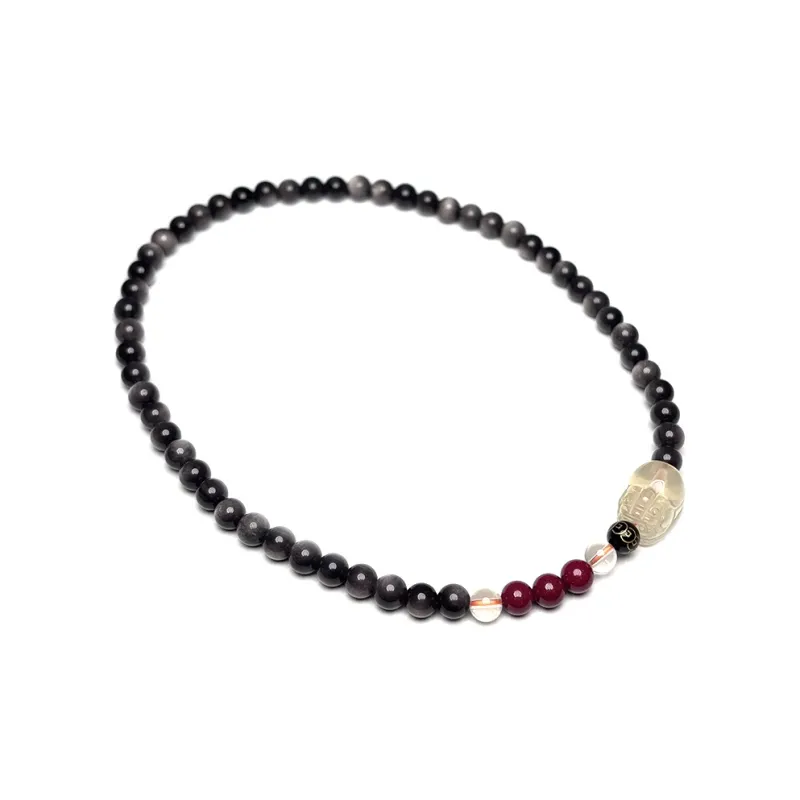MOUNTAINS AND MANS Obsidian Double Wrap Layering Good Luck Beaded Bracelet Unisex-6