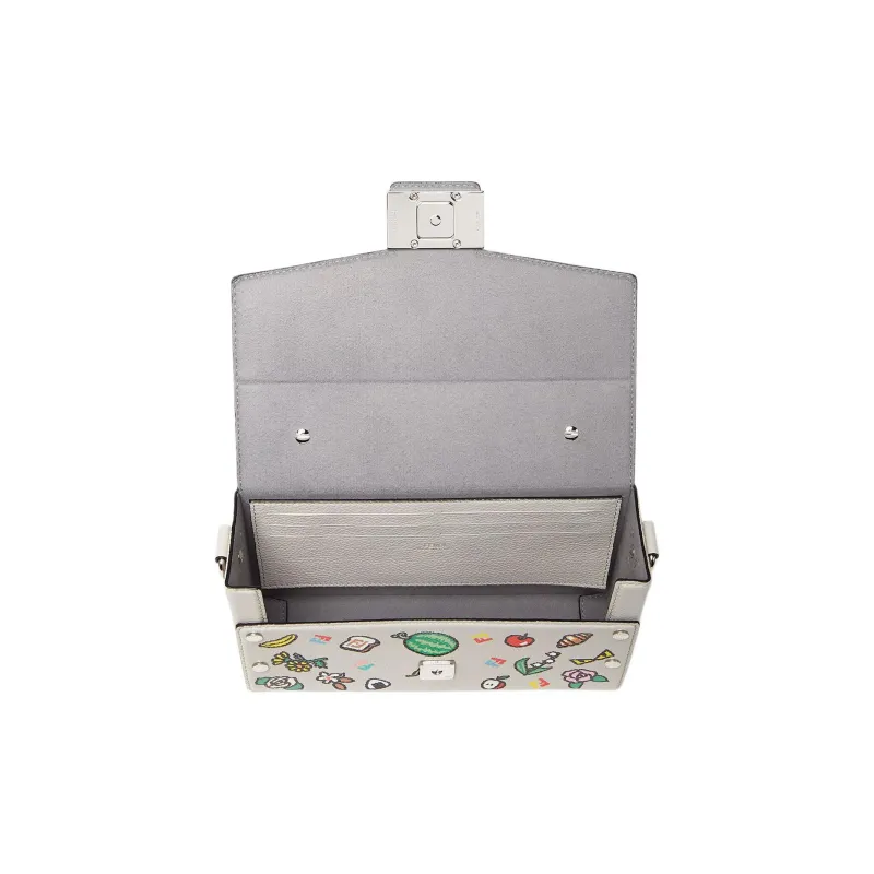 FENDI Baguette Calfskin One Shoulder Handbag Unisex Light Gray & Multicolor-3