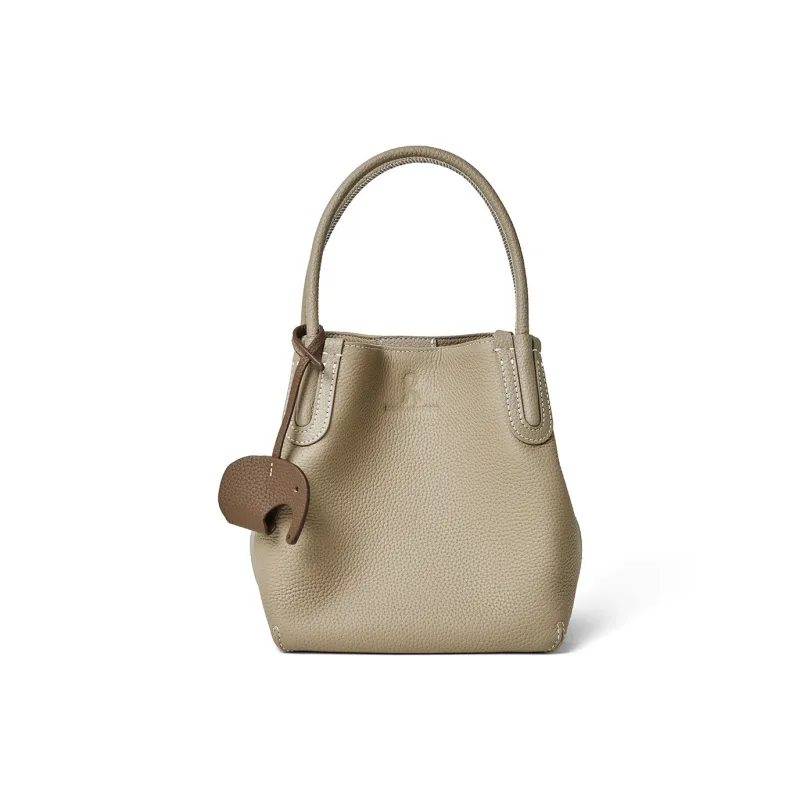 ROBERTA DI CAMERINO Cow Leather Basket Bag, One Shoulder Handbag Women's Caramel Brown/Milk Apricot Gray-13