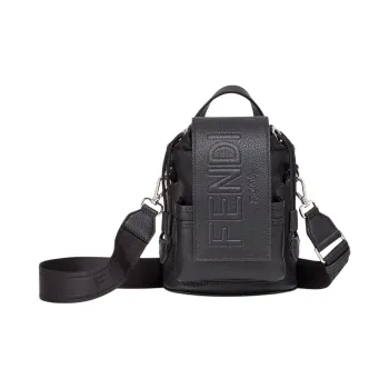 FENDI ROMA Calfskin Sling Bag Men's Black