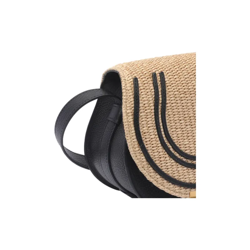 Chloe Marcie Raffia With Linen Shoulder Bag, Crossbody Bag Trumpets Women's Black & Natural-3