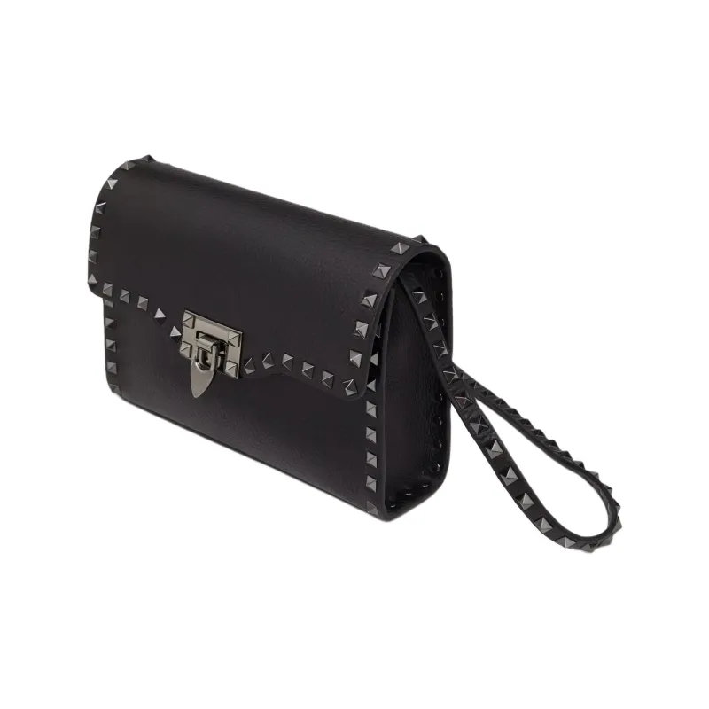 Valentino ROCKSTUD Cow Leather Shoulder Bag Trumpets Women's Black-2