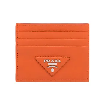 PRADA Leather Card Clip Card Holder Women's Orange
