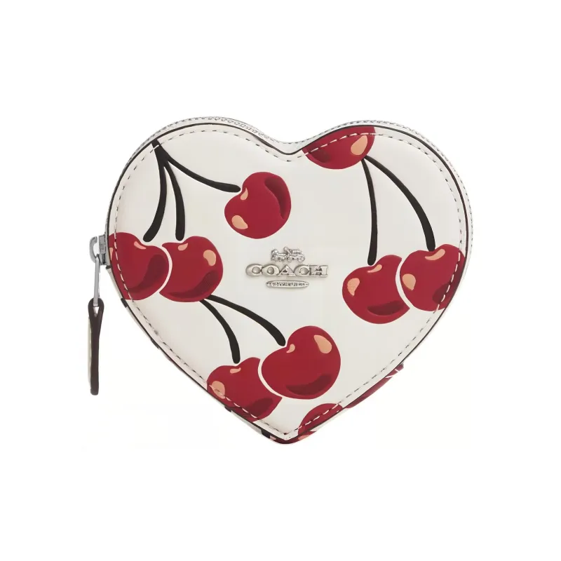 COACH Coated Canvas Heart Shaped Bag Coin Purse Mini Women's White & Red-1