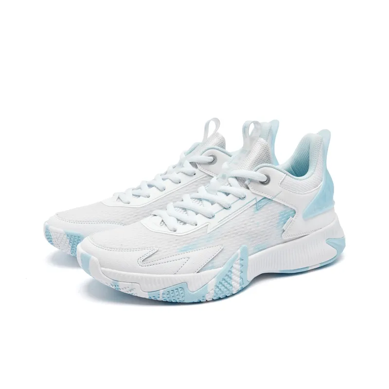 QIAODAN Cushioning Coverage, Rebound, Breathable, Slip Resistant Low Top Basketball Shoes Men's White Blue-2