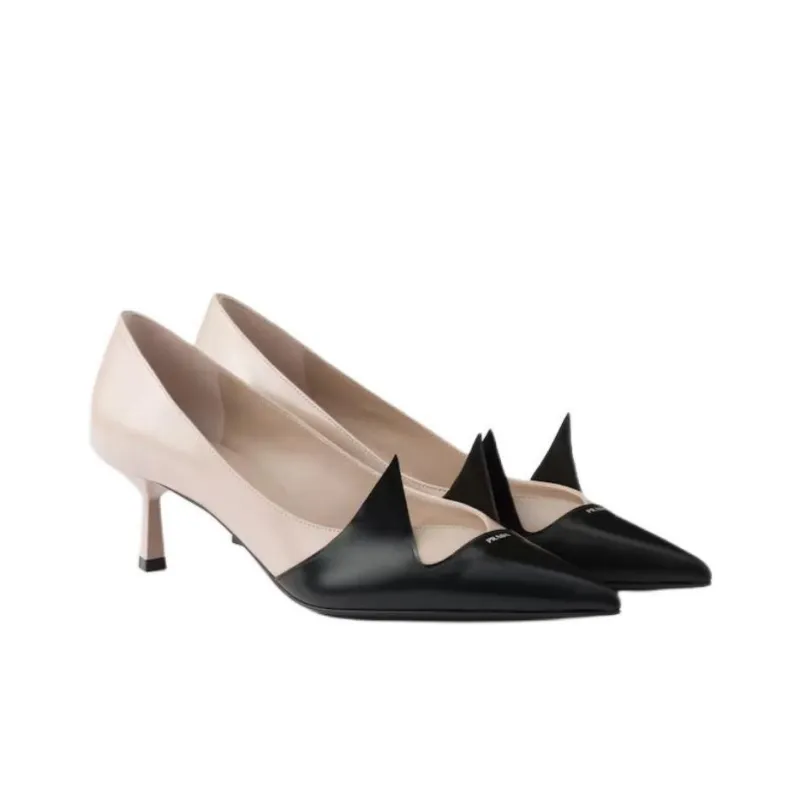 PRADA Slim Heel High Heels 5.5cm Women's Silk Color & Black-2