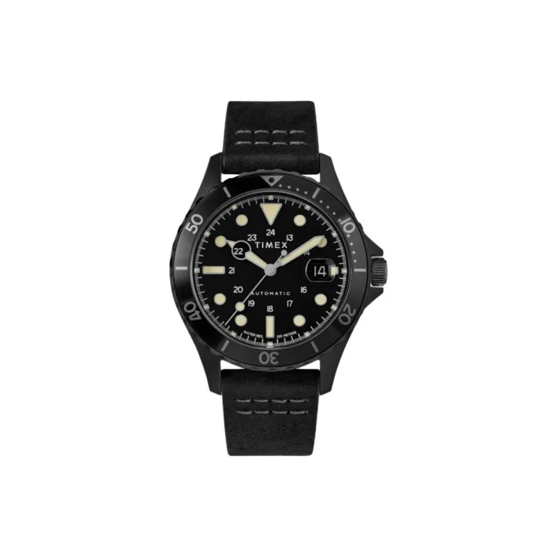 TIMEX Navi Xl Collection Wrist Watch Automatic Mechanical Movement Leather Watch Bands 41mm Black Dial Men's Watches-0