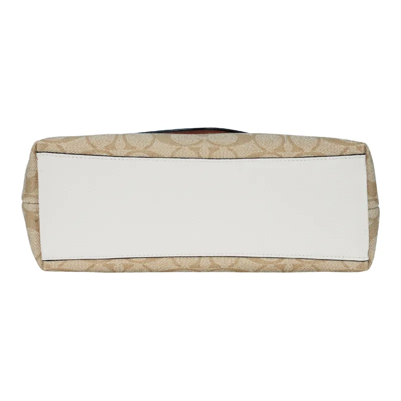 COACH Tammie Canvas With Leather And Precise Pebbled Leather Shoulder Bag Crossbody Bag Large Size Women's Khaki White-3