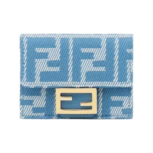 fendi silk Baguette Cotton Wallet Small Size Women's Blue