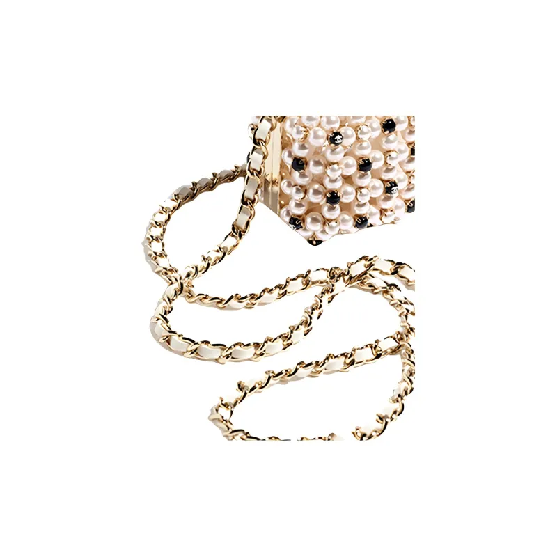 CHANEL Glazed Pearls With Rhinestone Evening Bag, Crossbody Bag, Shoulder Bag Mini Women's White & Black-2
