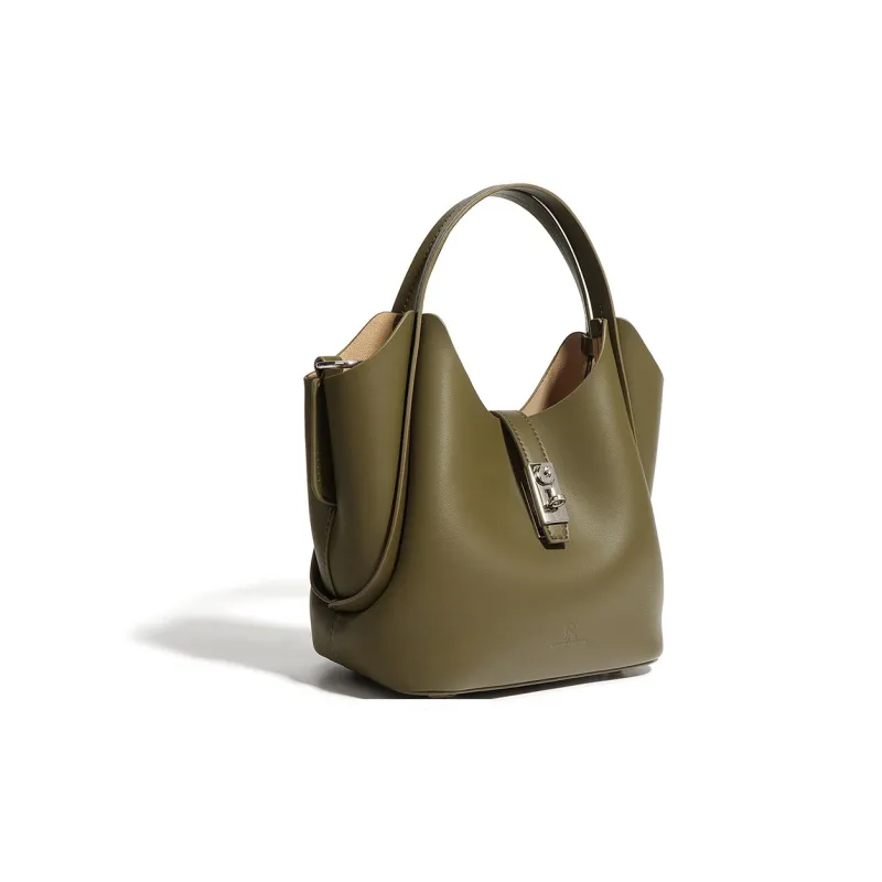 ROBERTA DI CAMERINO Cow Split Leather, Leather Handbag Regular Women's Ecru/Black/Olive Green-13