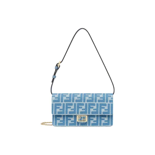 FENDI Baguette Cotton Wallet Crossbody Bag, Shoulder Bag Women's Blue