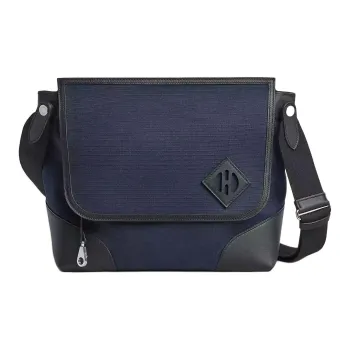 HERMES Messenger Canvas And Swift Calfskin Courier Bag Shoulder Bag Crossbody Bag Men's Blue Marine Blue
