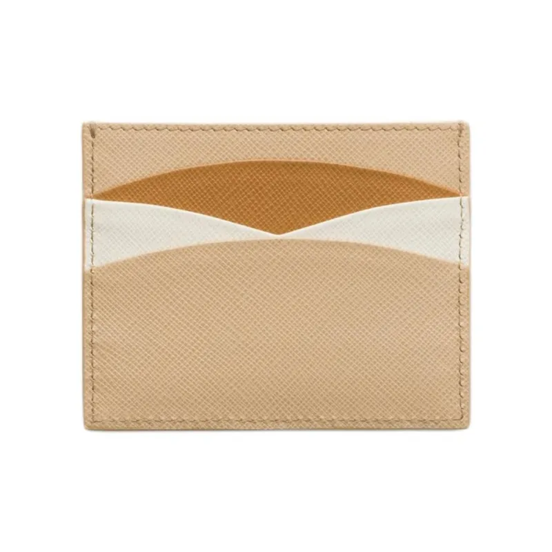 PRADA Saffiano Calfskin Card Holder Women's Sand With Caramel Candy-1