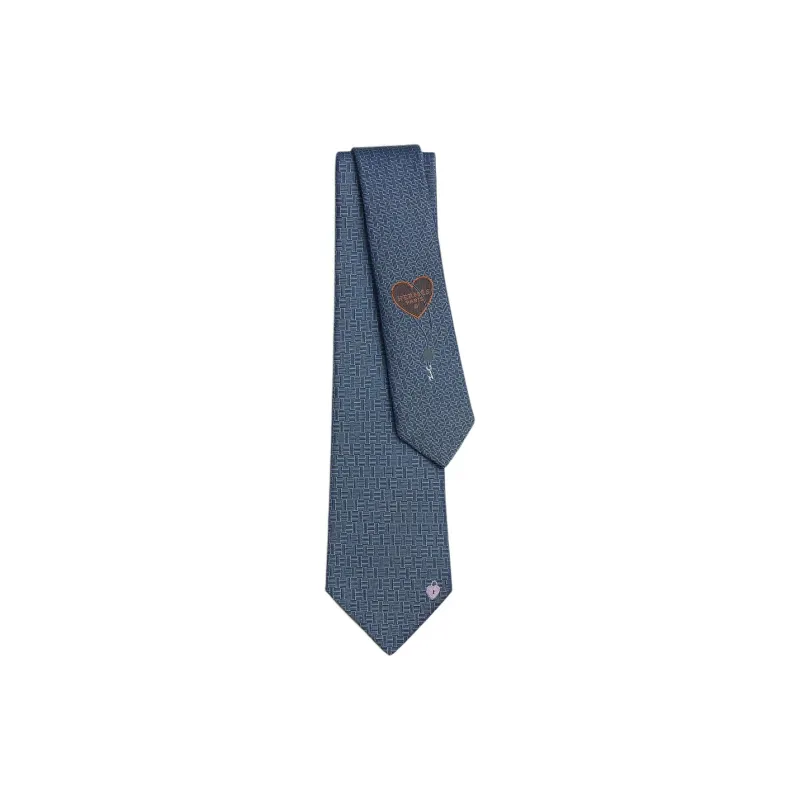 HERMES Silk Mulberry Silk Ties Unisex Gray Blue-0
